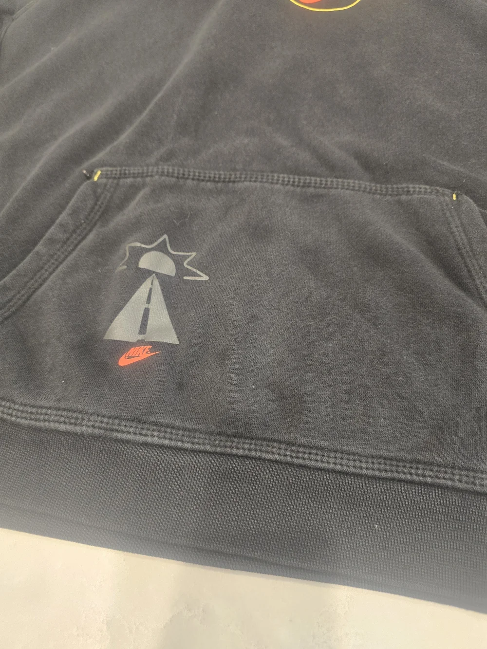Nike Black Crewneck Hoodie with Yellow and Red Smiley Graphics